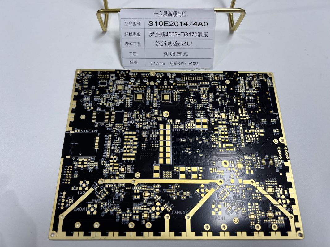 Goldfinger Rogers PCB Board 16 camadas 100% de teste elétrico Passado VIPPO Rogers + FR4 misturado