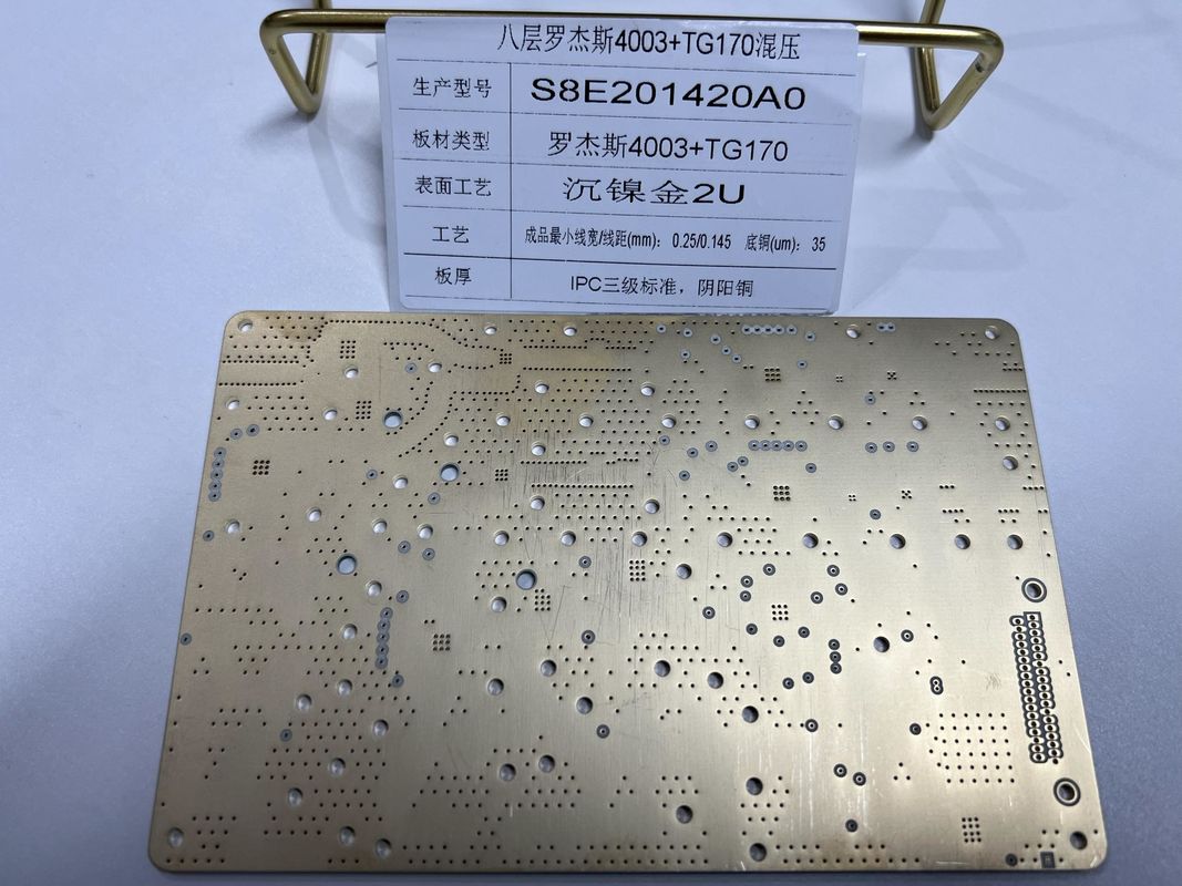 8 camadas Rogers RO4003+FR4 TG170 Superfície de ouro Rogers Board PCB Máscara de solda verde